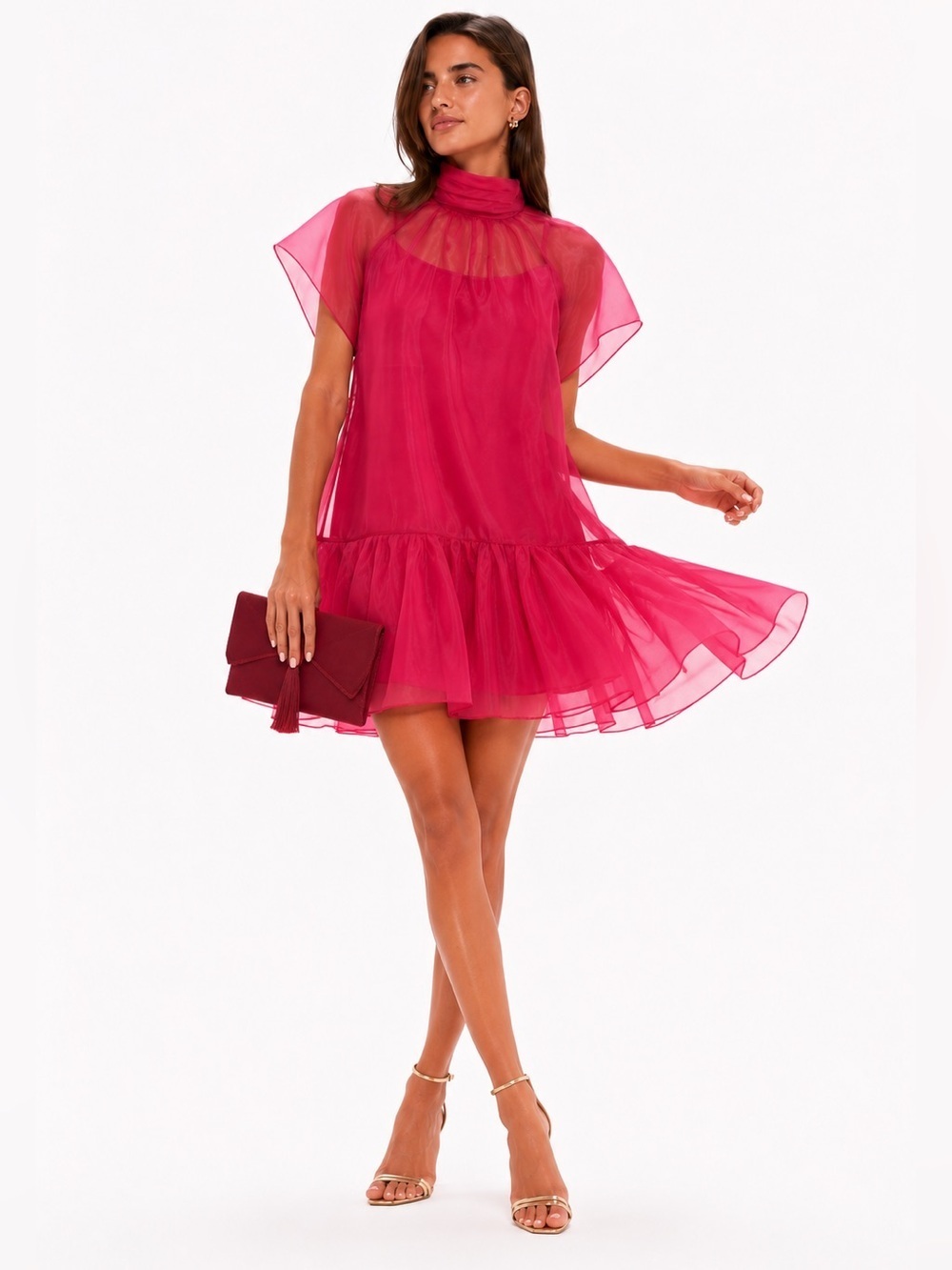 SIMKHAI Pomegranate Sheer Organza Mini Dress Size 6 NWT Wedding Guest